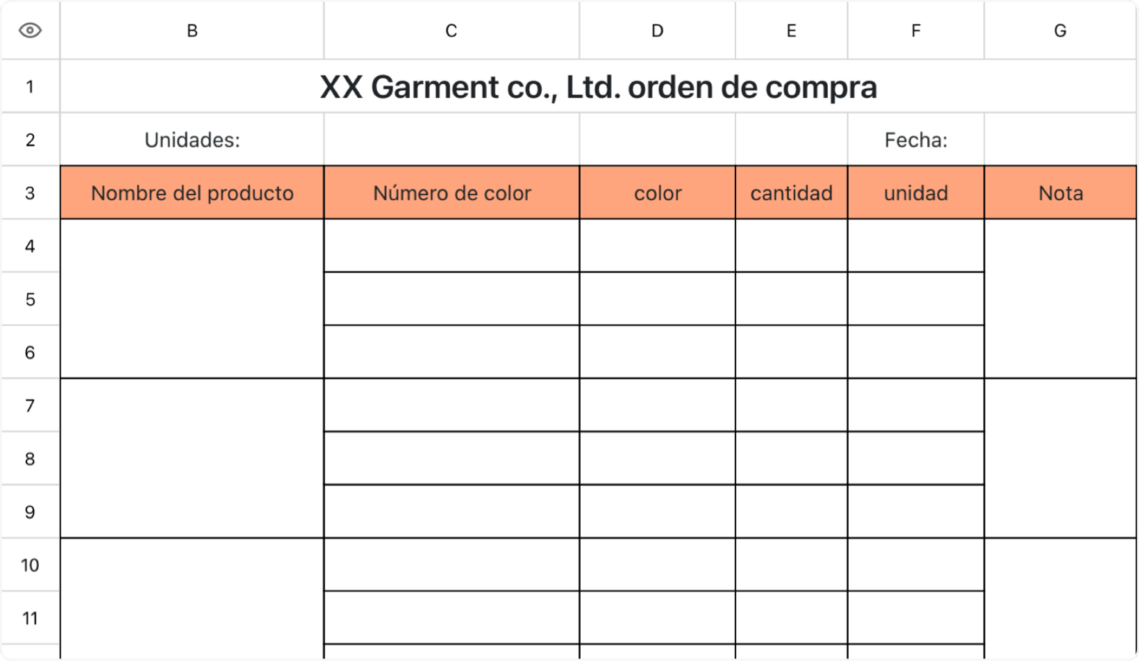 Orden de compra de la empresa de ropa